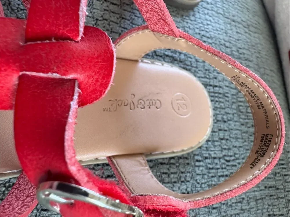 Cat & Jack 12 girls open toe sandals red caged shoes